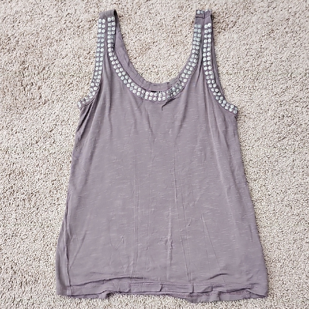 Embellished Gray Tan Tank Top